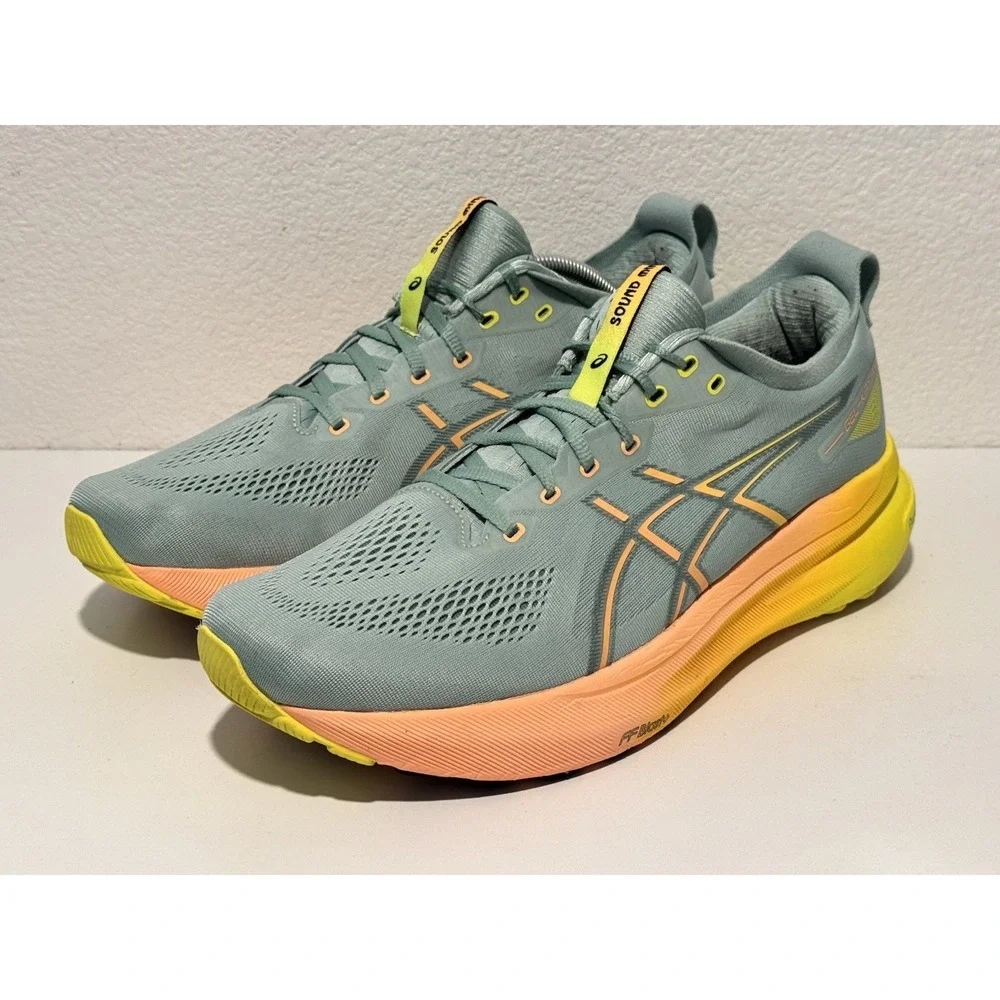 Asics Gel Kayano 31 Paris Running Shoe Mens Sz 13 Light Celadon Safety Yellow